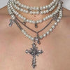 Y2K Accessories Pearl Cross Necklaces Multi Layer Choker Set Charms Necklace for Women Korean Fashion Necklace Punk Goth Jewelry