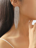 Luxurious Crystal Tassel Drop Earring For Women, Silver Color Rhinestone Earrings, Fashion Party Jewelry Trendy Accessories