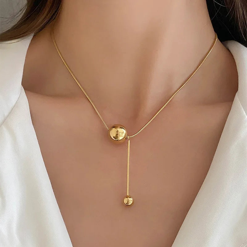 Waterproof Stainless Steel Round Pendant Necklace for Women 2023 New Light Luxury Collarbone Chain Summer Jewelry