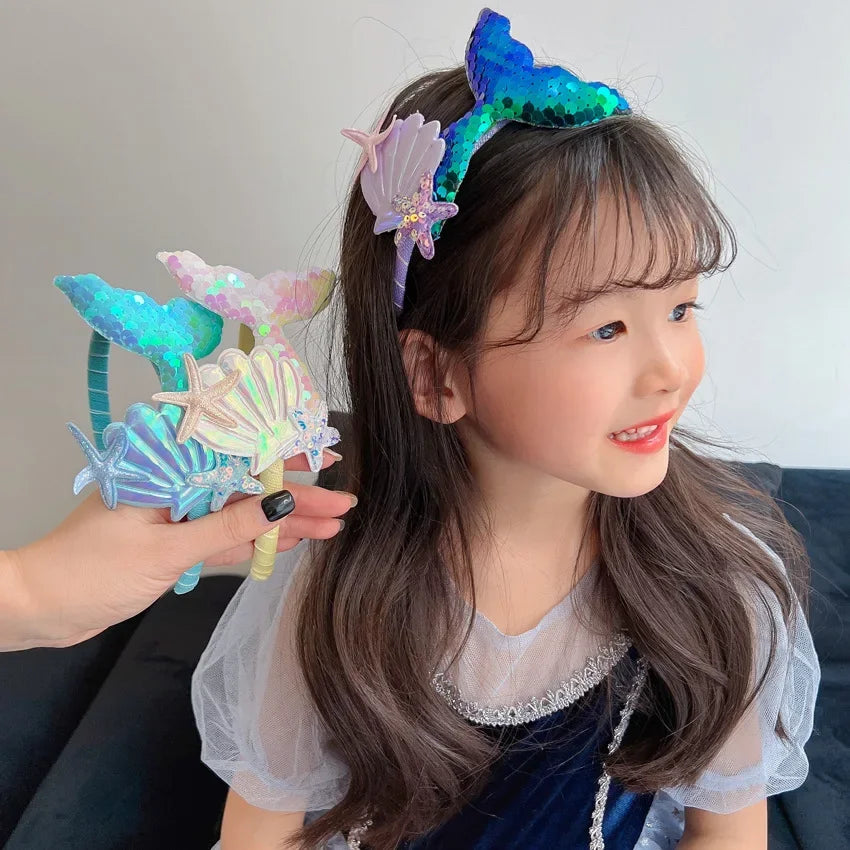 Baby Girls Sequins Headwear Mermaid Tail Hairbands Princess Hair Clips Kid Headdress Children Party Decorate Hairpin Accessories