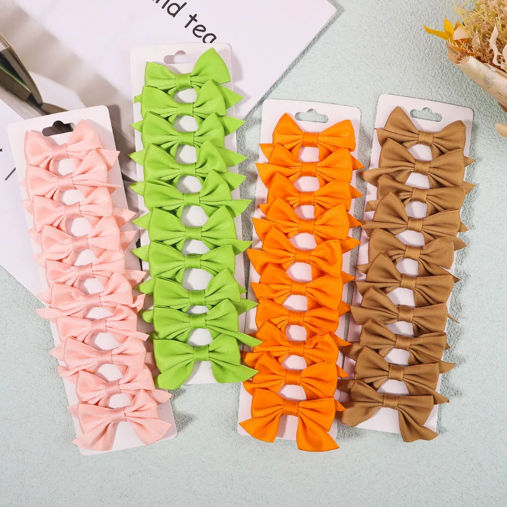 10Pcs/Set Girls Solid Bowknot Hair Clips for Baby Bows Hairpin Handmade Ribbon Barrettes Headwear Kid Hair Accessories Wholesale