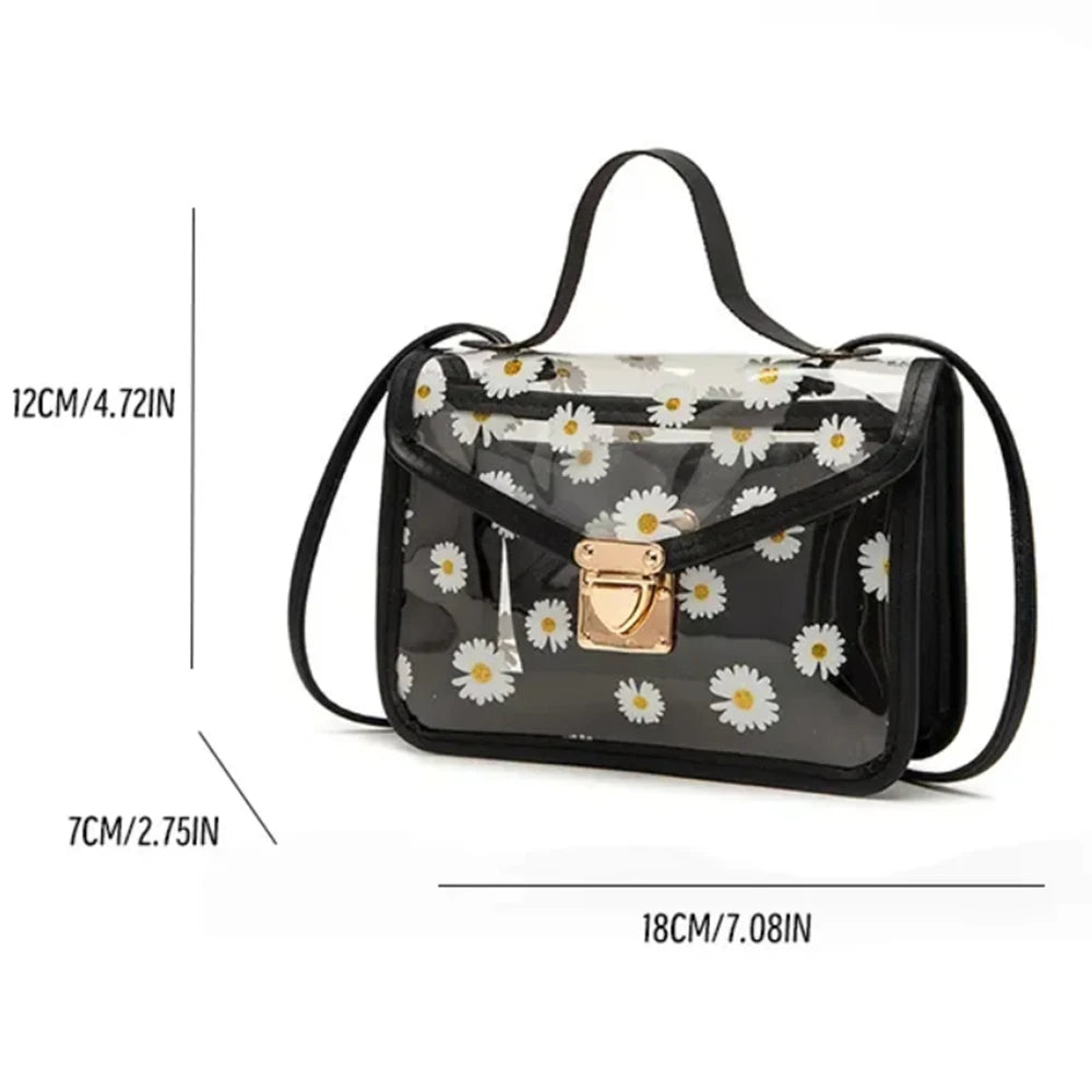 Womens Diagonal Straddle Shoulder Bag Cute Print Small Square Bag Popular Fashion Transparent Crossbody Bag