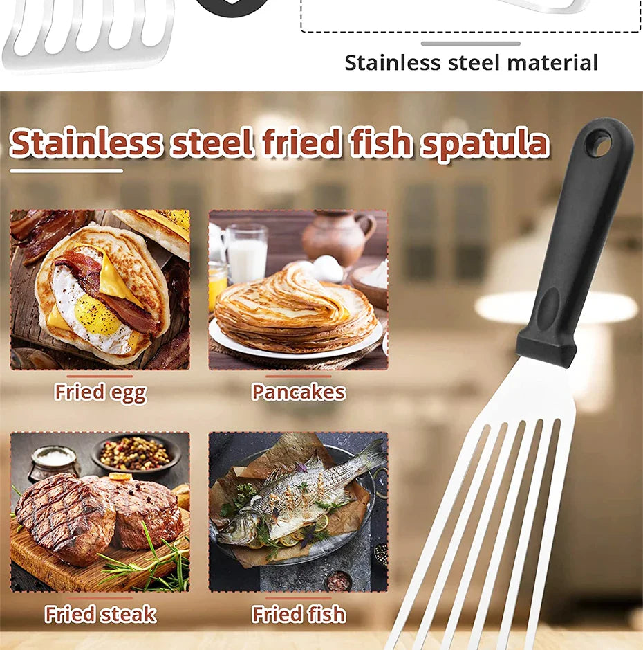 Kitchen Frying Spatula Non-slip Stainless Steel Slotted Turner & Fish Spatula Leaky Shovel Fish Slice Kitchen accessories