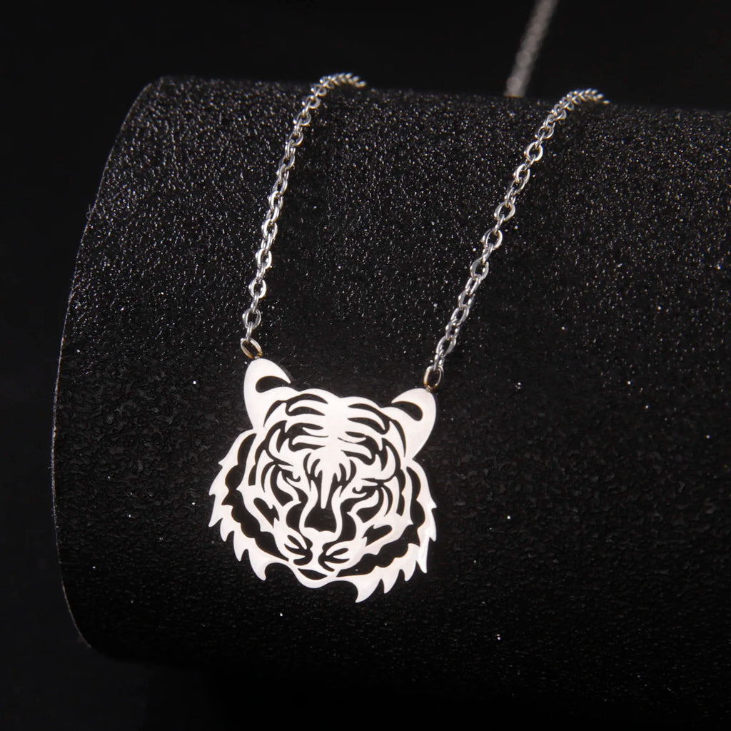 Sipuris Hot Fashion Tiger Animal Necklace For Women Men Stainless Steel Golden Choker Punk Vintage Pendant Jewelry Couple Gifts