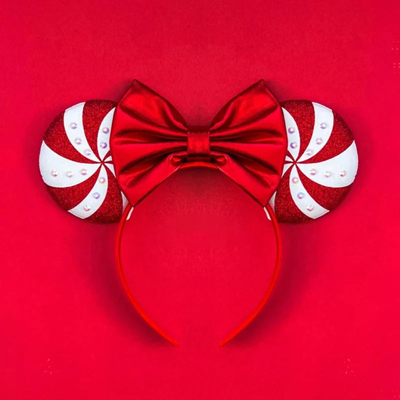 Merry Christmas Mickey Mouse Ears Headband Disney Girl Hair Accessories For Women Candy Cane Hairband Kids Xmas Headwear