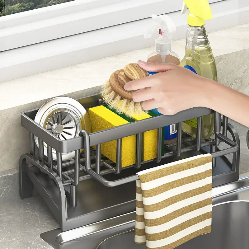 Kitchen Stainless Steel Sink Drain Rack Sponge Storage Faucet Holder Soap Drainer Towel Rack Shelf Organizer Kitchen Accessories