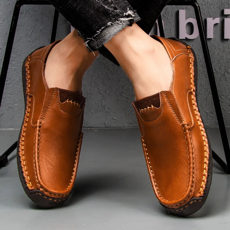 Handmade Men Loafers Split Leather Casual Shoes For Men Slip On Flat Sneakers Plus Size 39-48 Man Spring Footwear