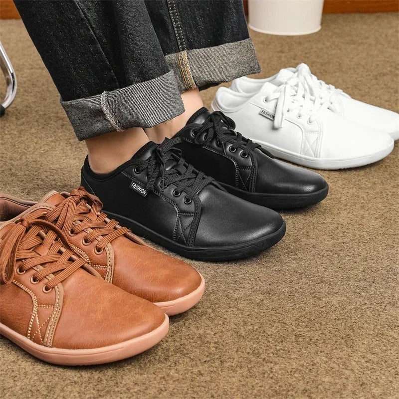 Mens Wide Barefoot Shoes Unisex Plus Size Leather Casual Sneakers Minimalist Toe Shoes Women Zero Drop Comfort Walking Flats