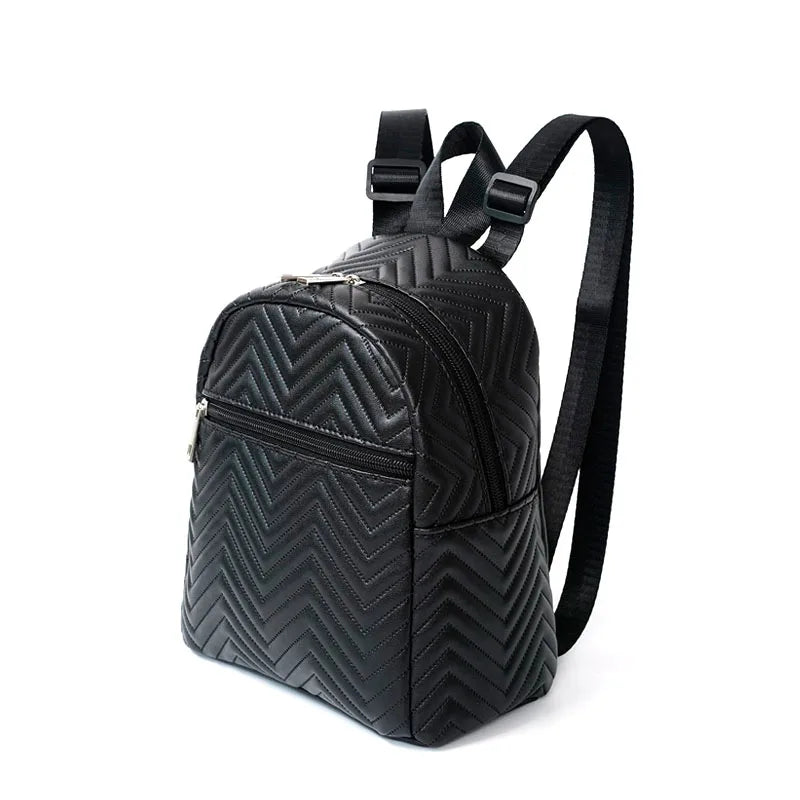 Mini Chevron Functional Backpack Women's Fashion Quilted Backpack, Small Shoulder Purse With Multi Zipper, Mini Hand Purse