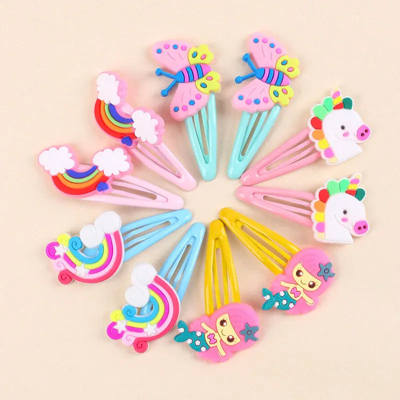 10PCS Cute Unicorn hairpins For Baby Girls Sweet Butterfly Hair Clips mermaid rainbow Hair Clips Barrettes Kids Hair Accessories