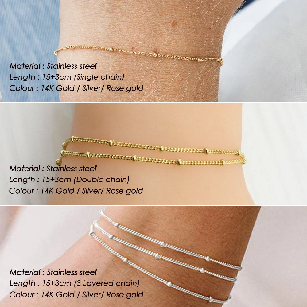 eManco Simple Women's Ball Chain Bracelet Jewelry Layered Fine Bead Chain Bracelet Ladies Stainless Steel Chain