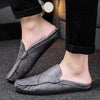 New 2023Half Shoes For Men Leather Half Slipper Slip On 3 Colors Flat Italian Style Fashion Driving Shoes Man Ciabatte