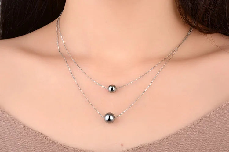 925 Sterling Silver Double Layer Elegant White Pearl Charm Necklace Shell Pearl Choker Necklace For Women Fine Jewelry Colar