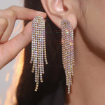 Load image into Gallery viewer, FYUAN Long Tassel Rhinestone Drop Earrings for Women AB Colourful Gold Silver Color Crystal Dangle Earring Party Wedding Jewelry
