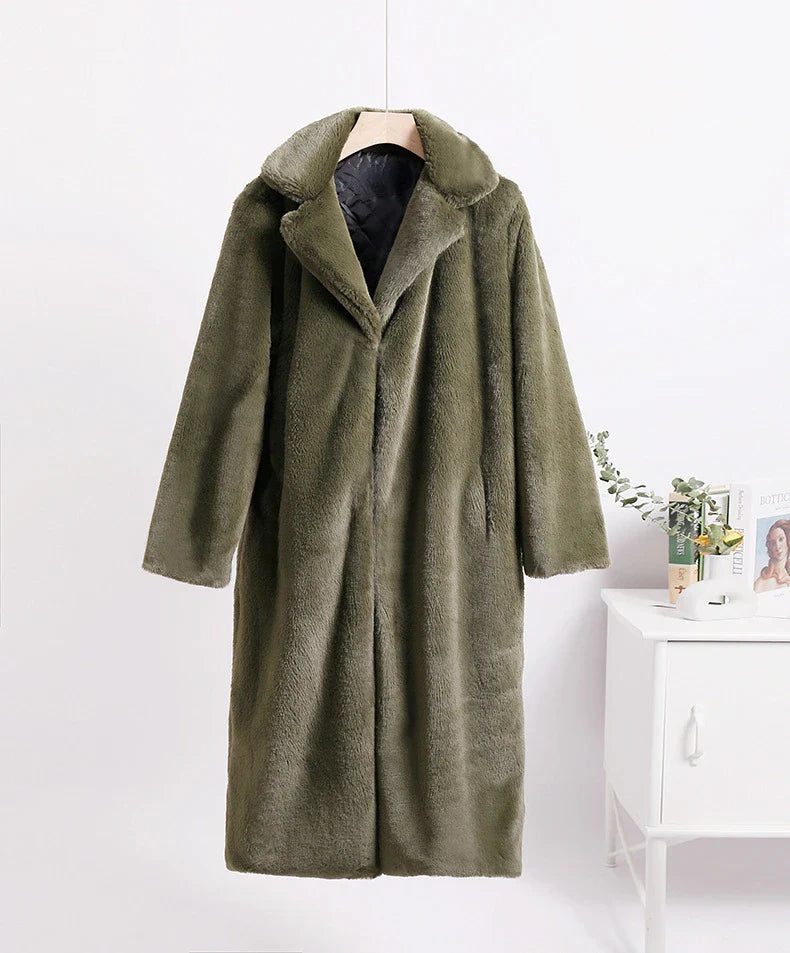 2023 Winter Women High Quality Faux Rabbit Luxury Long Fur Coat Lapel OverCoat Thick Warm Female Plush Jacket Large Size 5XL