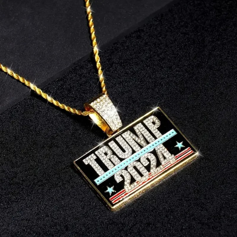 2024 new hip hop men's trump letter pendant stainless steel chain pendant necklace for men independence day jewelry accessories