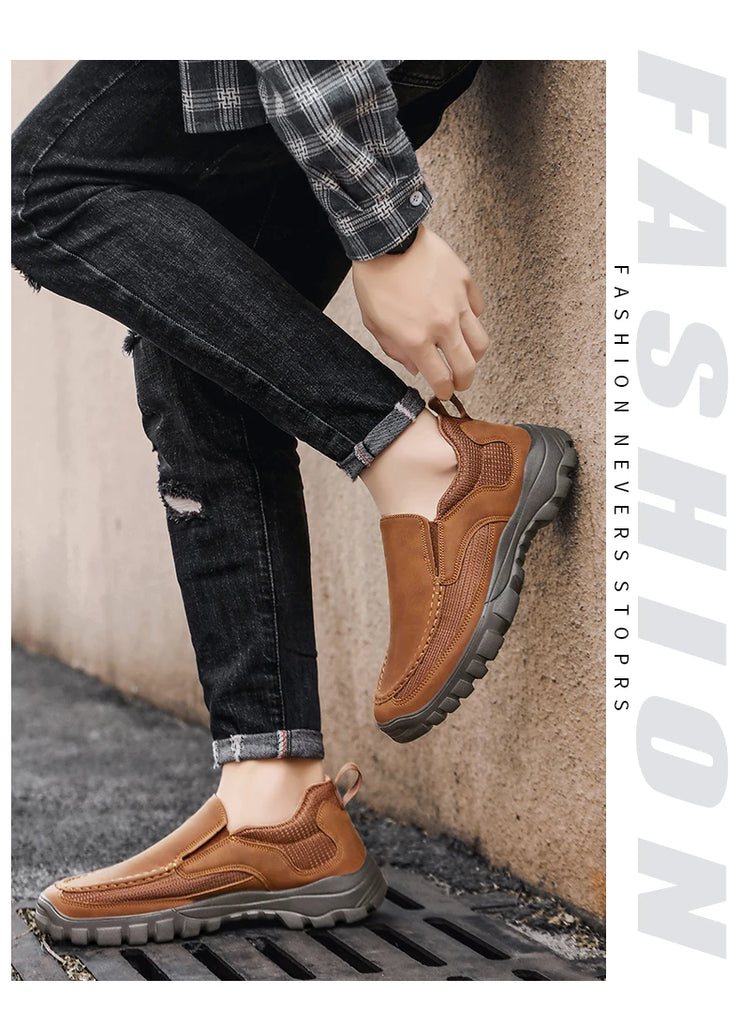 Handmade Leather Casual Shoes Men Sneakers Outdoor Men Shoes Breathable Flats Shoe Hot Sale Platform Slip On Men Loafers