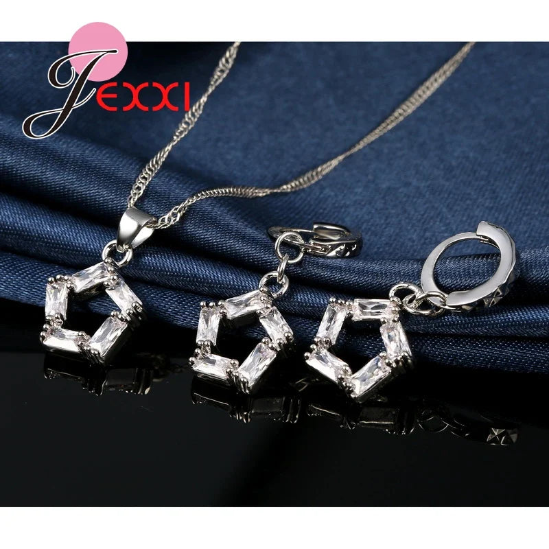 New 2 Colors Necklace Pendant Earrings 925 Sterling Silver Color Color Jewelry Sets For Women Ladies Stars Shape Party Gifts