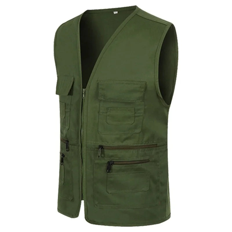 2022 Men's Multi-pocket Vest Casual Fishing Vest Men's Solid Color Overalls Sleeveless Zipper Director Vest