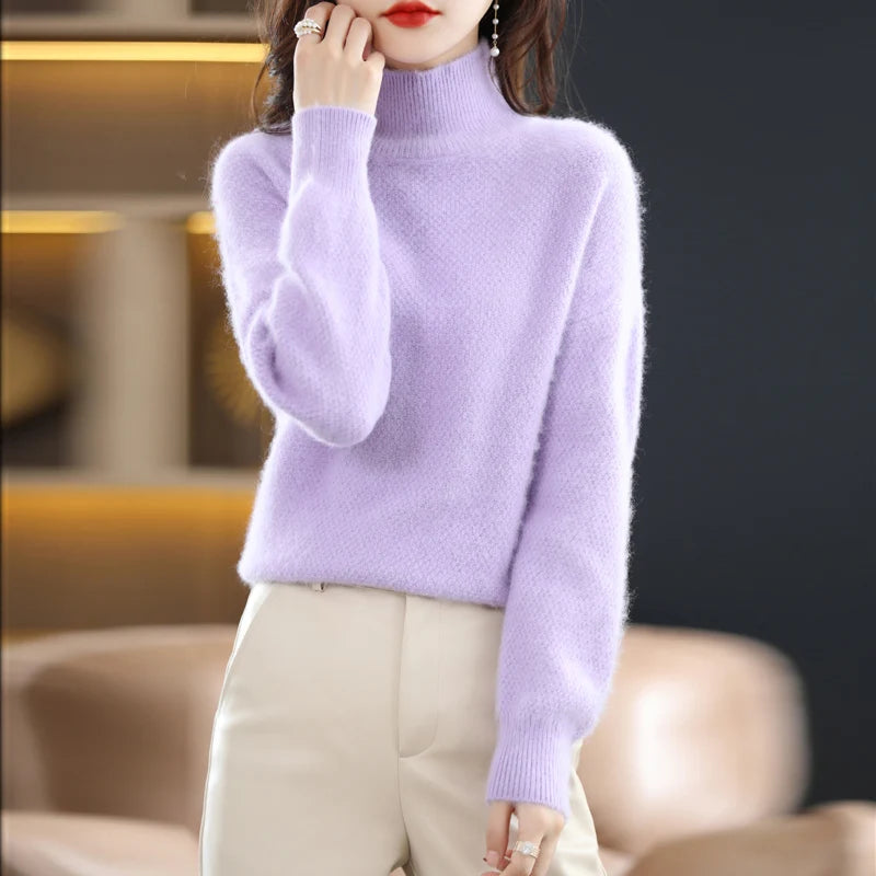 Autumn and Winter 2022 New 100% Mink Cashmere Women's Sweater Knitted Long Sleeve Pullover High Neck Soft Fashion Top