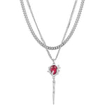 Load image into Gallery viewer, Double Layer Red Zircon Rose Pendant Necklaces Y2K Layered Flower Stone Chain Necklace Irregular Floral Aesthetic Jewelry Gifts
