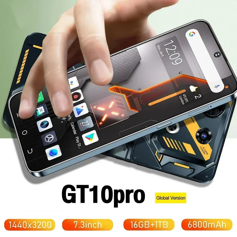 GT10 Pro Smartphone Original 5G 7.3 HD 16GB+1TB Cell Phone Dual SIM Mobile Phones Face Recognition Unlocked Android13 Cellphones