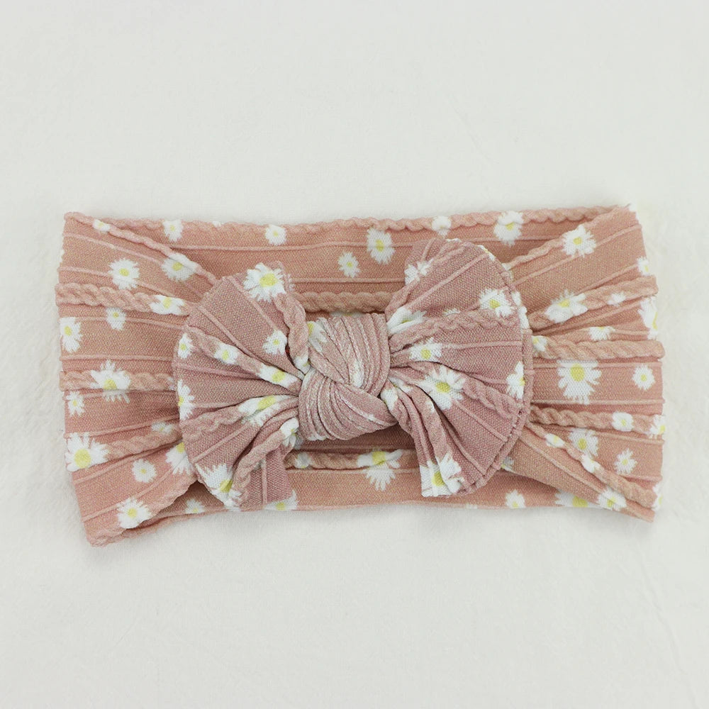 1PCS Knit Baby Bow Headbands Printed Bowknot Headband For Baby Girls Turban Elastic Hairband Kids Headwear Hair Accessories