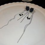 Load image into Gallery viewer, Fashion Jewelry Retro Black Rhinestone Rose Long Tassel Earrings For Women Jewelry
