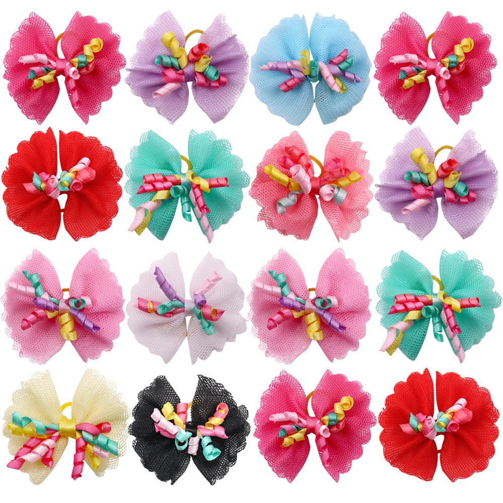 20pcs/lot Pet Dog Cat Hair Bows Mix Color Christmas Dog Hair Bows Rubber Bands Handmade Boutique Pet Grooming Dog Accessories