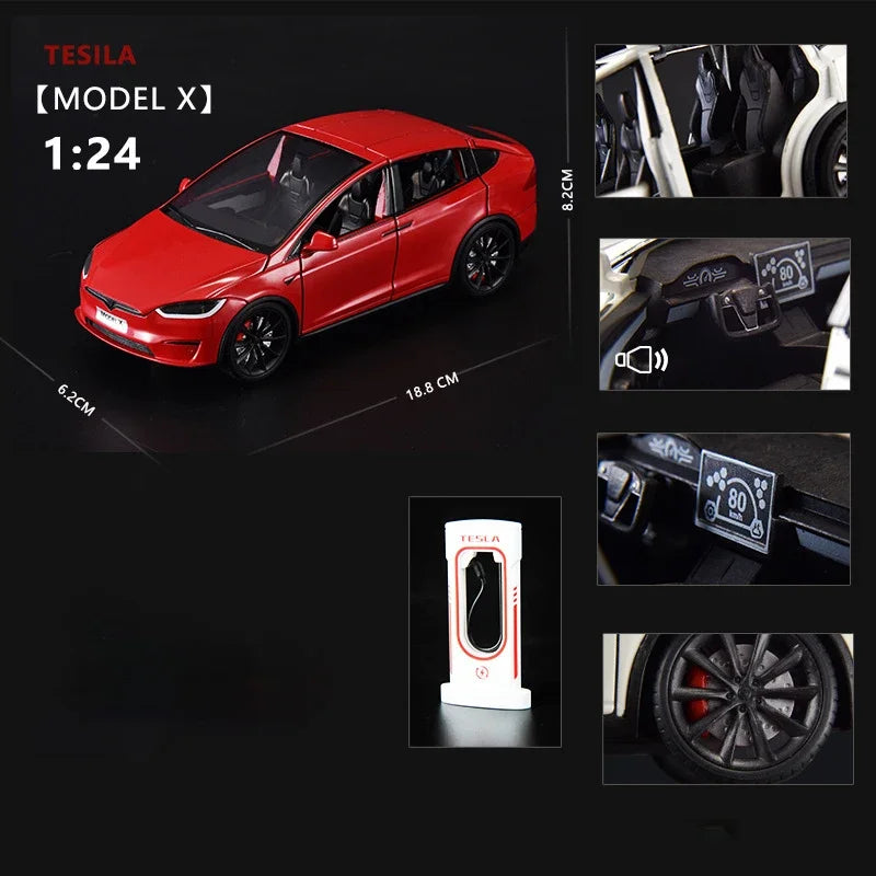 1:24 Tesla Model X  Tesla Model 3 Alloy Die Cast Toy Car Model Sound and Light Children's Toy Collectibles Birthday gift