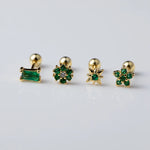 Load image into Gallery viewer, CCFJOYAS 1 pair of 925 Sterling Silver Green Zircon Gold Stud Earrings Women Piercing Clips Wedding Crystal Jewelry Wholesale
