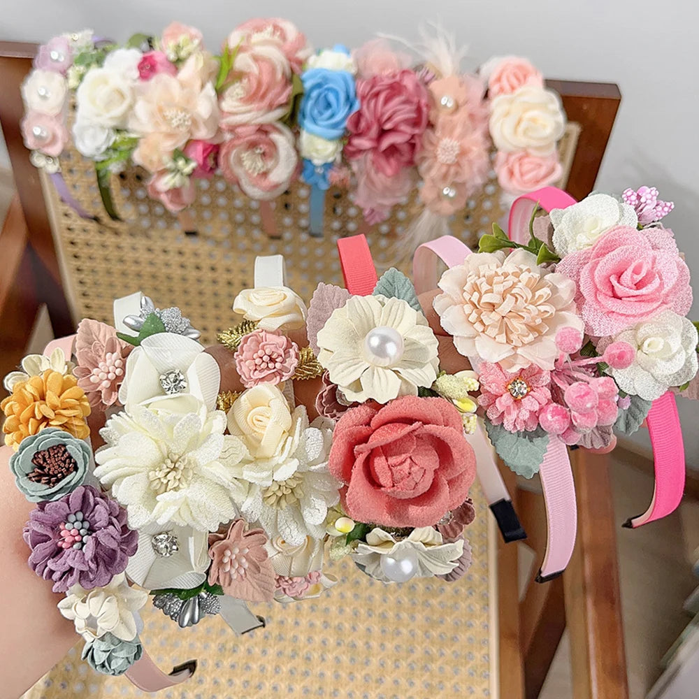 1pcs Bride Wedding Hairband Artificial Flower Crown Headband Hair Accessories Women Girls Sweet Floral Hair Hoop Party Headwear