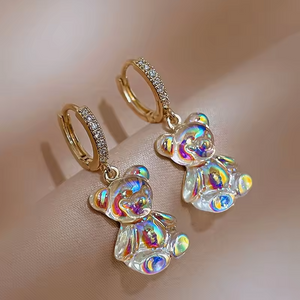 Cartoon Bear Pendant Zircon Earrings Niche Design All-Match Earrings Graceful and Fashionable Wholesale and Retail