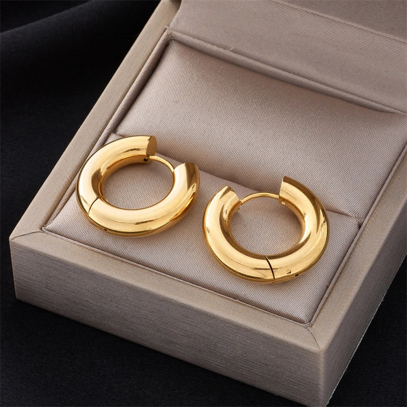 DIEYURO 316L Stainless Steel Round Wide Hoop Earrings For Women Fashion Gold Color Girls Body Jewlery Party Gift Bijoux серьги