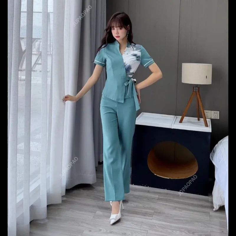 Beautician Technician New Autumn And Winter Health Club Beauty Salon Spa Pedicure Shop Women's Two-Piece Overalls Size S-3XL