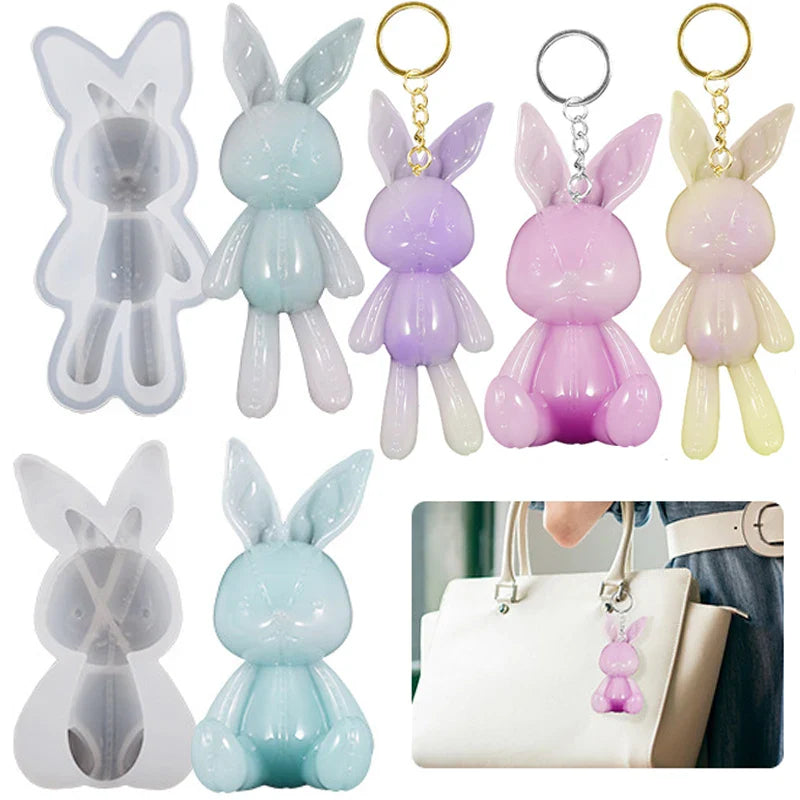 DIY Small Bears Resin Silicone Mold 3D Rabbit Mini Keychain Jewelry Epoxy Resin Mould for Car Accessories Home Decorations