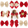 Happy New Year Bows Hair Clips Red Hair Bands Hair Accessories For Girls Rhinestone Barrettes Headwear Floral Hairpins Kids Gift