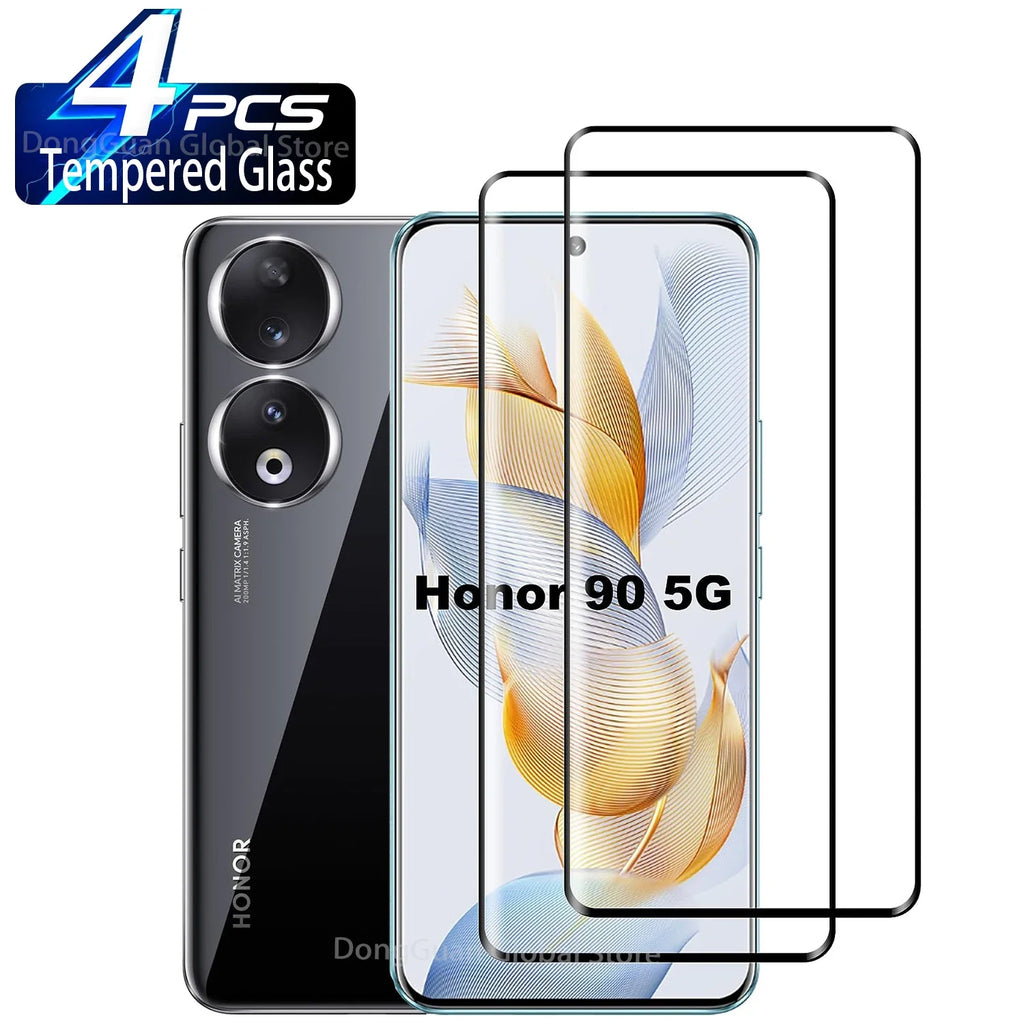 1/4Pcs 3D Light Sweep Tempered Glass For HONOR 90 Black Edge Screen Protector Glass Film