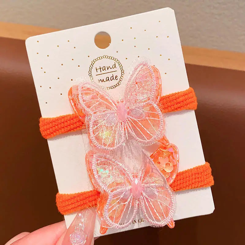 2PCS New Sequin Butterfly Girls Tie Up A Ponytail Kids Elastic Hair Bands Hair Accessories Cute Children Hair Ties Baby Headwear