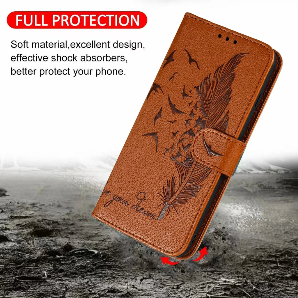 Book Case For Xiaomi Poco X5 Pro 5G X3 X3 Pro M5S M4 Pro 5G M3 Feather Pattern Leather Wallet Flip Phone Cover