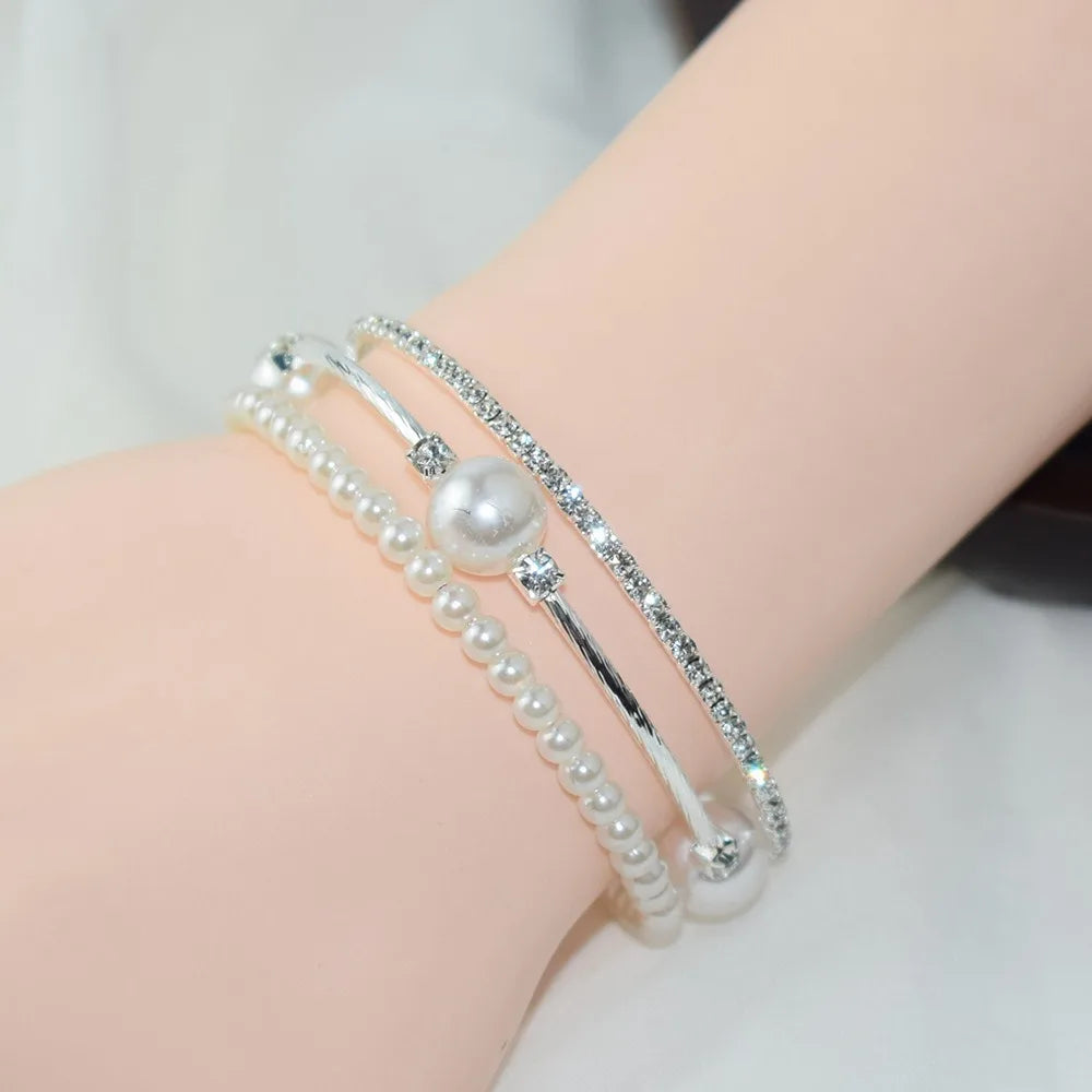 Silve/Gold Crystal Bracelet Fashion Three Rows Shining Hand Wrist Bracel Cubic Zirconia Full Rhinestone Bridal Jewelry Women's