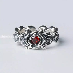 Vintage Bohemian Flower Red Crystal Rings for Women Gorgeous Charming Silver Color Ring Wedding Engagement Christmas Gift