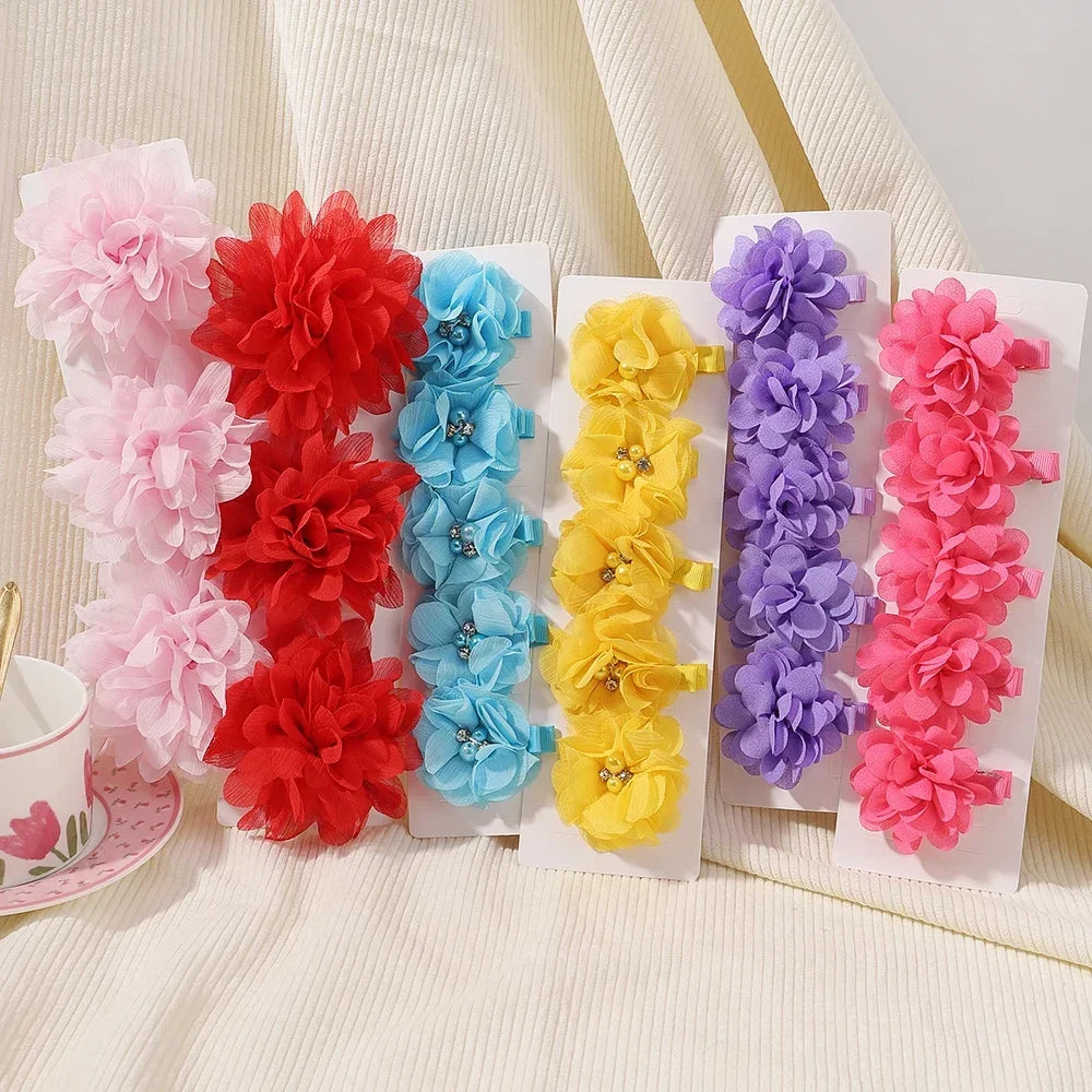 5/3Pcs Children Handmade Chiffon Petals Poppy Flower Hair Clips Rolled Rose Fabric Hair Flowers for Kids Girls Hair Accessories