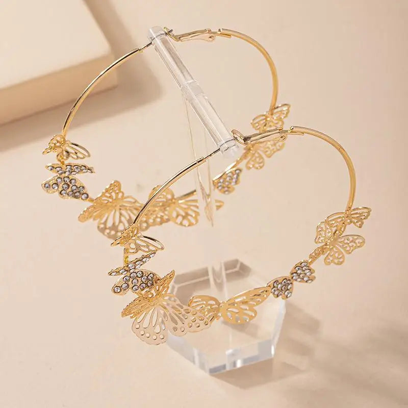 1 Pair Exaggerated Big Round Butterfly Hoop Earrings for WomCircleen Pretty Golden Geometric  Loop Earring Stylish Jewelry Gifts