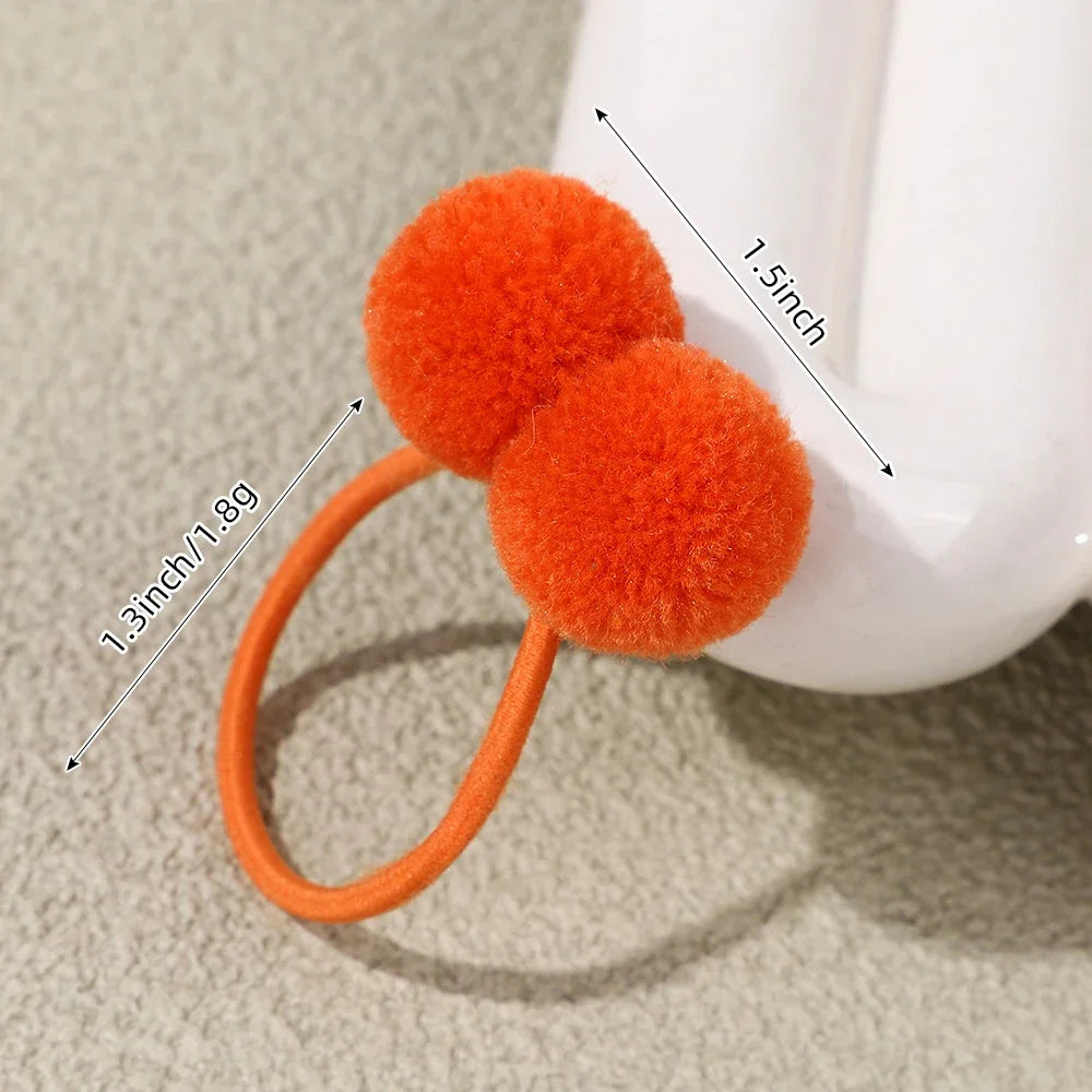 6/12Pcs Colorful Double Plush Ball Elastic Hair Bands for Kids Girls Hair Ropes Ties Ponytail Headwear Children Hair Accessories