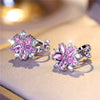 Luxury Female Small Pink Zircon Stone Clip Earrings Charm Silver Color Wedding Jewelry For Women