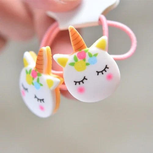 2PCS Cartoon Cute Rainbow White Horse Princess Headwear Kids Elastic Hair Bands Children Ropes Girls Accessories Baby Headdress