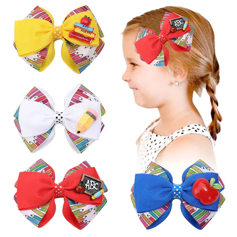 New Hair Bow Clips Boutique Back To School Hairpin Barrettes Grosgrain Ribbon Hair Clip Girls Headwear Kids Hair Accessories