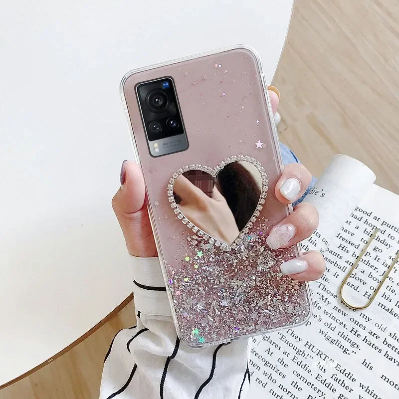 Heart Mirror Diamond Case For Realme C55 C35 C33 C30 10 9 Pro Plus 9i C31 8i 8 Pro 7i C11 C30S Glitter Transparent Starry Cover