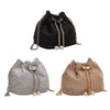 Women Luxury Shoulder Bag Solid Color Rhinestone Glittering Satchel Bag Drawstring Bling Bucket Bag Dinner Party Bag